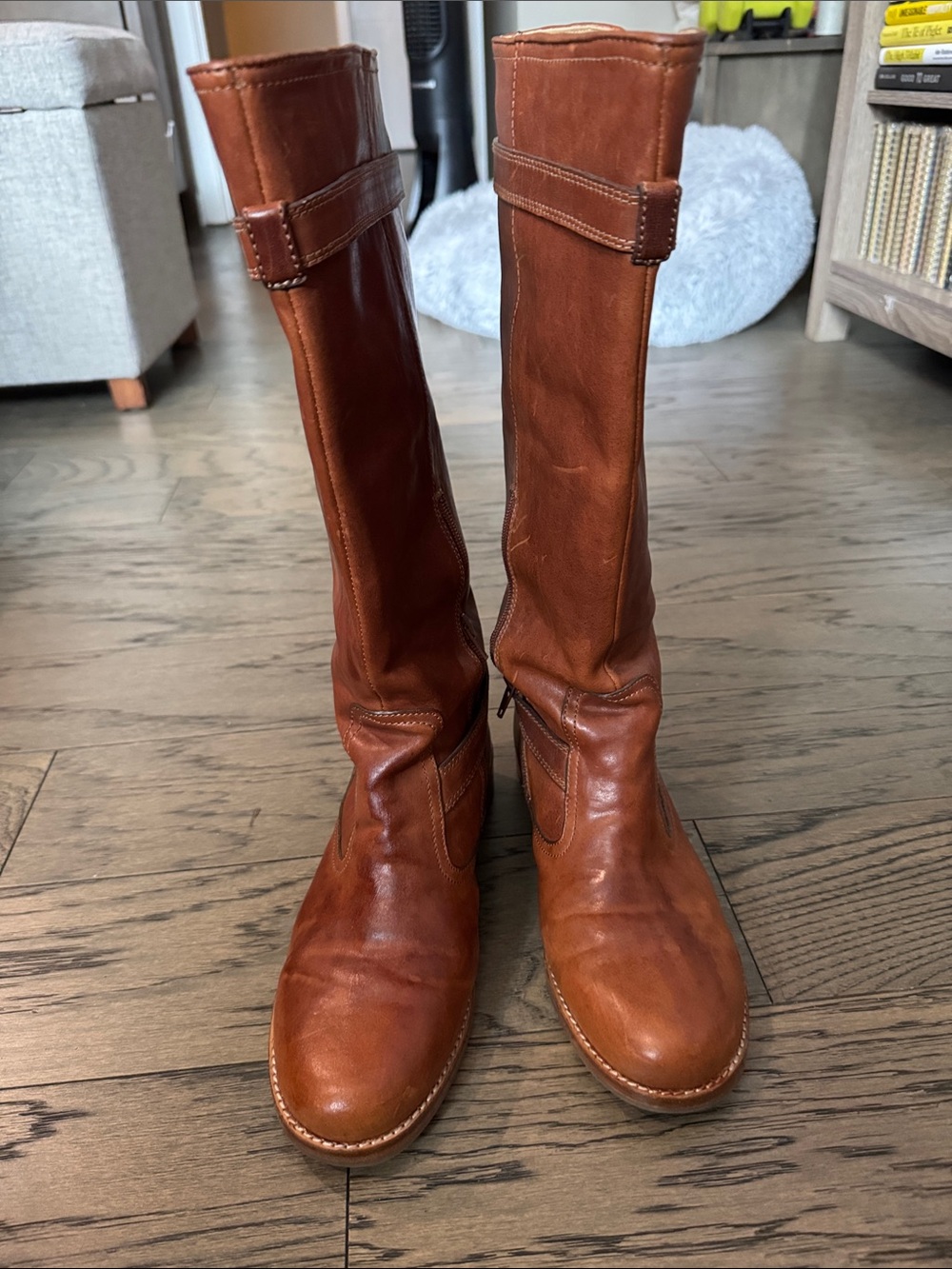 Coach Tall Leather Riding Boots in Cognac Brown